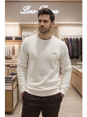 Loro Piana  Slimfit Bisiklet Yaka Loro Piana  Imzalı Organik Pamuklu Triko Kazak