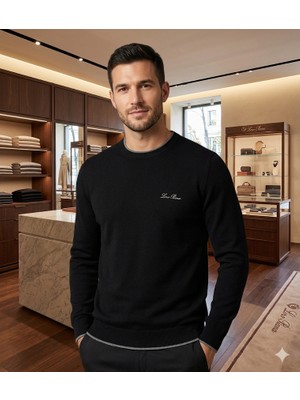 Loro Piana  Slimfit Bisiklet Yaka Loro Piana  Imzalı Organik Pamuklu Triko Kazak