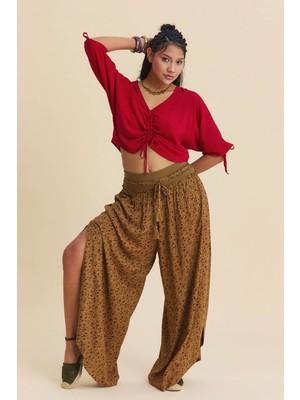 Los Banditos Bağcıkl Detaylı Yandan Yırtmaçlı Kadın Viskon Pantolon