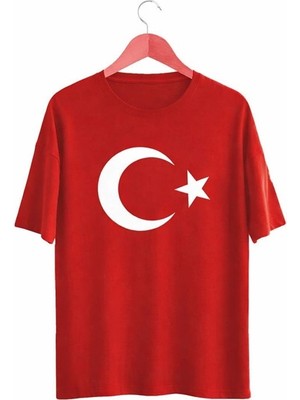 Sahra Ay Yıldız Baskılı Kısa Kollu Bisiklet Yaka Çocuk Tişört  5-8 Yaş 128-8