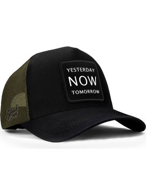 BlackBörk Yesterday Now Tomorrow Logolu Siyah-Haki Trucker Şapka