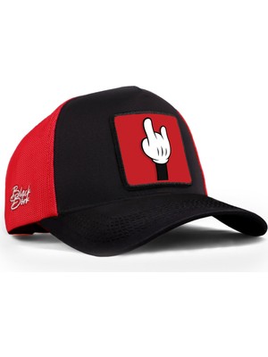 BlackBörk Parmak Logolu Siyah-Kırmızı Trucker Şapka