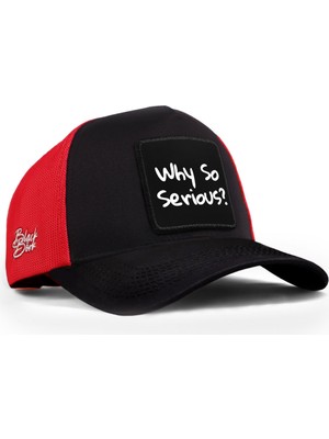 BlackBörk Why So Serious Logolu Siyah-Kırmızı Trucker Şapka