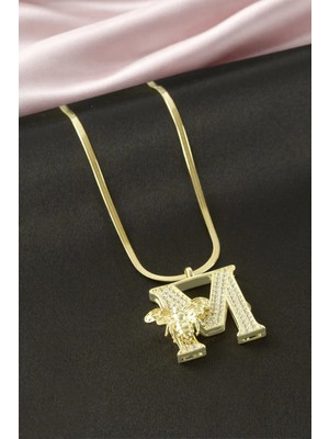 Arı Zirkon Taşlı Sarı Renkli Harfli Çelik Kolye