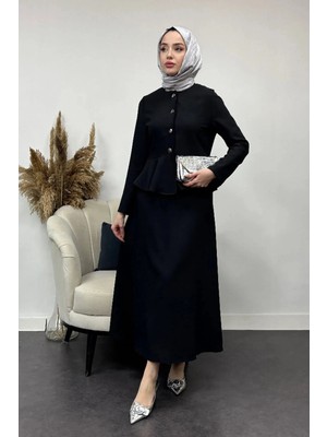Tesettür Diyarı Berlim Model Fırfır Detaylı Ikili Tesettür Takım- Siyah
