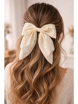 Bymiel Zarif Taş Detaylı Krem Fiyonk Saç Tokası