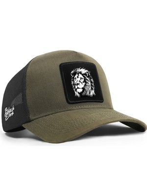 BlackBörk Aslan Logolu Cordura Haki-Siyah Trucker Şapka