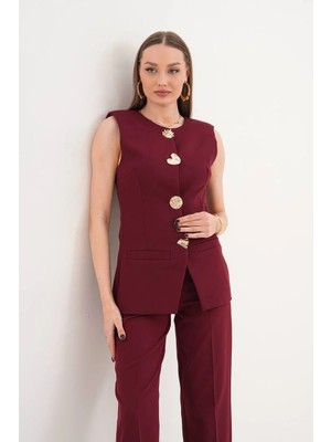 Konus Femme Gold Düğme Detaylı Yelek Pantolon Takım – Şık ve Modern Kadın Kombin