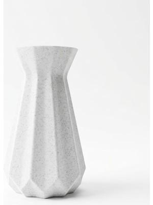 Modern Geometrik Vazo 20 cm | Mat Granit Beyaz | 3D Baskı El Yapımı | Salon Ofis Hediye Dekoru | Selçuklu