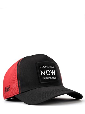 BlackBörk Yesterday Now Tomorrow Logolu Cordura Siyah-Kırmızı Trucker Şapka