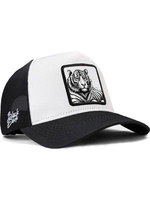 BlackBörk Bengal Kaplan Logolu Beyaz-Siyah Trucker Şapka