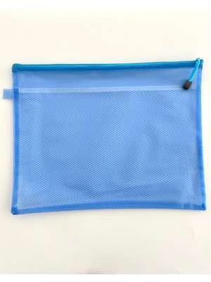 Kağıt Gemi Mavi Yarı Şeffaf Büyük Boy Çift Bölmeli Fermuarlı Organizer Dosya Çantası (38*29CM)/TOPARLAYICI