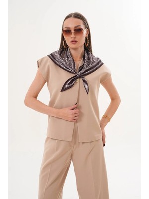 Konus Femme Fular Detaylı 3'lü Takım – Şık Bluz Pantolon Kombin