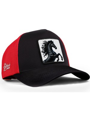 BlackBörk At Logolu Siyah-Kırmızı Trucker Şapka