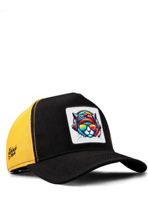 BlackBörk Kedi Logolu Cordura Siyah-Sarı Trucker Şapka