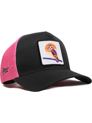 BlackBörk Baykuş Logolu Cordura Siyah-Pembe Trucker Şapka