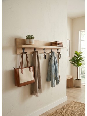 Bayhenne Portmanto Duvar Askılığı Raflı Elbise Askılığı Safir Meşe [100CMX20CM] 5 Adet Askı Rafı