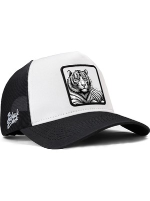 BlackBörk Bengal Kaplan Logolu Siyah-Beyaz Trucker Şapka