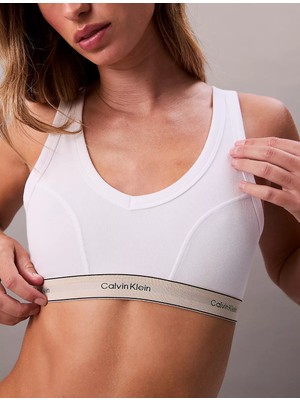 Calvin Klein Kadın Ck Logolu Pamuklu Slim Fit Askılı Beyaz Sütyen LV00QF8594-100