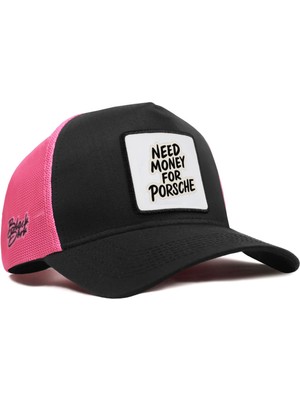 BlackBörk I Need Money For Porsche Logolu Cordura Siyah-Pembe Trucker Şapka
