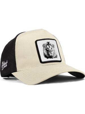 BlackBörk Aslan Logolu Bej-Siyah Trucker Şapka