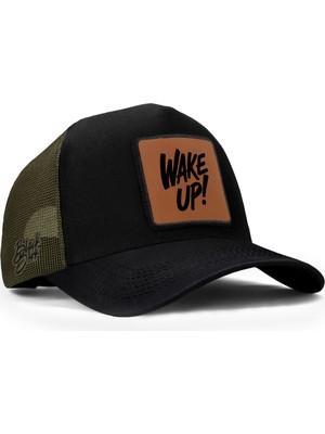 BlackBörk Wake Up Logolu Siyah-Haki Trucker Şapka