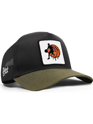 BlackBörk Basketbol Logolu Cordura Haki-Siyah Trucker Şapka