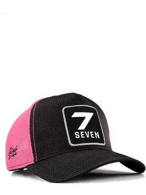 BlackBörk 7 Numara Logolu Cordura Siyah-Pembe Trucker Şapka