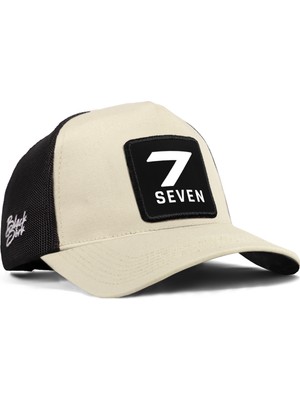 BlackBörk 7 Numara Logolu Bej-Siyah Trucker Şapka