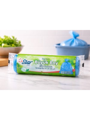 Popüler Sepet Star Plus Standart Büyük Boy Çöp Torbası 65X80 cm 10 Adet Dayanıklı Sızdırmaz Çöp Poşeti