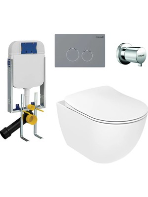 Creavit Free Kanallı Asma Klozet Thermoplast Yavaş Kapak FE320,Creavit Terra Gömme Rezervuar Set