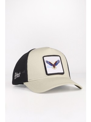 BlackBörk Kartal Logolu Bej-Siyah Trucker Şapka Standart Beden Nefes Alabilir File Özelliğiyle