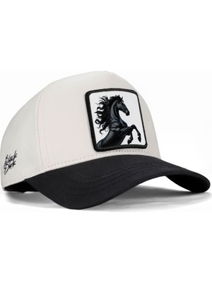 BlackBörk At Logolu Siyah-Bej Beyzbol Premium Şapka