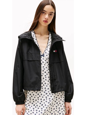 Tommy Hilfiger Kadın Göğüste Tommy Rozeti Iki Bel Cebi Kapşonlu Siyah Ceket DW0DW20672-BDS