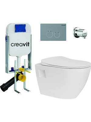 Creavit Terra Asma Klozet Thermoplast Yavaş Kapak TP325, Terra Gömme Rezervuar Set