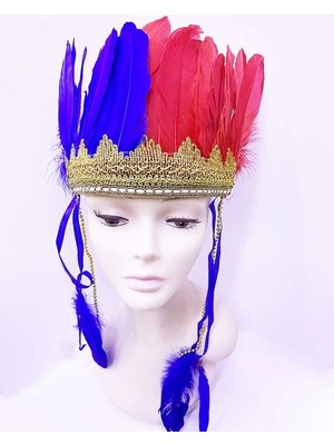 Eco Port Bordo Mavi Renk Tüylü Kızılderili Başlığı | Taraftar Başlığı