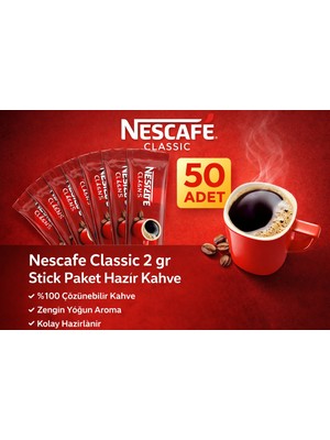 isiltikidsmoda Kahve Classic 2 gr 50 Adet Stick Paket Hazır Kahve %100 Çözünebilir Zengin Yoğun Aroma