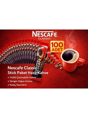 isiltikidsmoda Kahve Classic 2 gr Stick Hazır Kahve 100 Adet %100 Çözünebilir Yoğun Aromalı