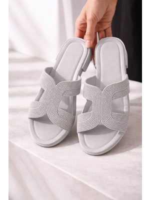 Slipcat Kadın Hasır Görünümlü Bantlı Plaj Balkon Günlük Terlik Rahat Taban Şık Yaz Kombini