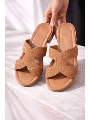 Slipcat Kadın Hasır Görünümlü Bantlı Plaj Balkon Günlük Terlik Rahat Taban Şık Yaz Kombini