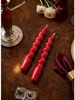 Drn Kırmızı Renkli Spiral, Burgulu Pinterest Model Şamdan Mum 2' Li Set