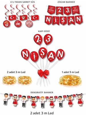 Okavango 23 Nisan Dekoratif Süsü Flama Okul, 23 Nisan Sarkıt, Kapı Süsü, Pano Süsleri “3 Metre Led”