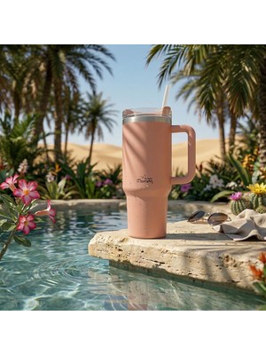 Any Morning Vaha 1200 ml Termos Mug – 3 Aşamalı Çevirmeli Kapak, Somon