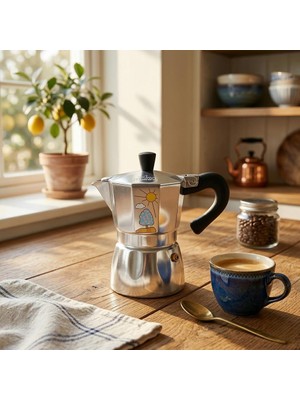 Any Morning 240 ml Alüminyum Moka Pot Espresso Kahve Makinesi Desenli Gümüş Renk HES-6