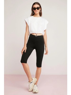 ETHIQUET Gemma Kadın Örme Çelikli Interlok Kalın Dokulu Dizaltı Siyah Tayt