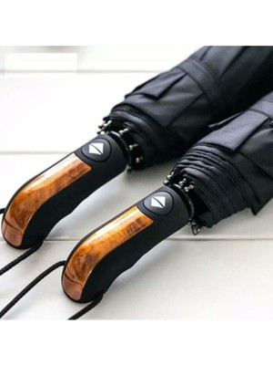 Eleven Markets Tam Otomatik Ahşap Sap 8 Telli Düğmeden Aç Kapa Rüzgarda Kırılmayan Şemsiye