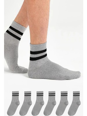 Lüx Kral Lüx Kralerkek Kadın (6 Çift) Çizgili Kolej Tenis Çorabı Pamuklu Terletmez Çorap