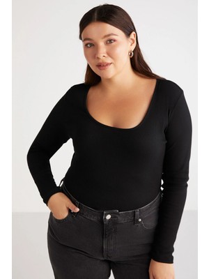 ETHIQUET Versaybb Kadın Regular Slim Beyaz Siyah Büyük Beden Body