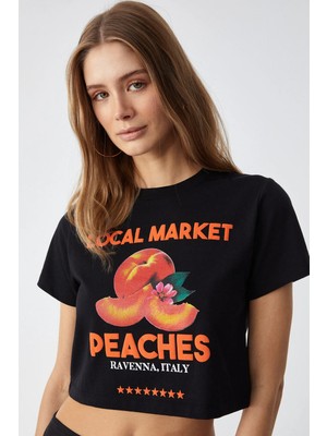 Grimelange Ethiquet BELVETH Kadın Bisiklet Yaka Oversize Siyah T-Shirt