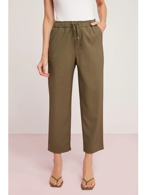 Ethiquet Ethıquet Berta Kadın Bengalin Kumaşlı Beli Kordonlu Boru Paça Jogger Haki Pantolon